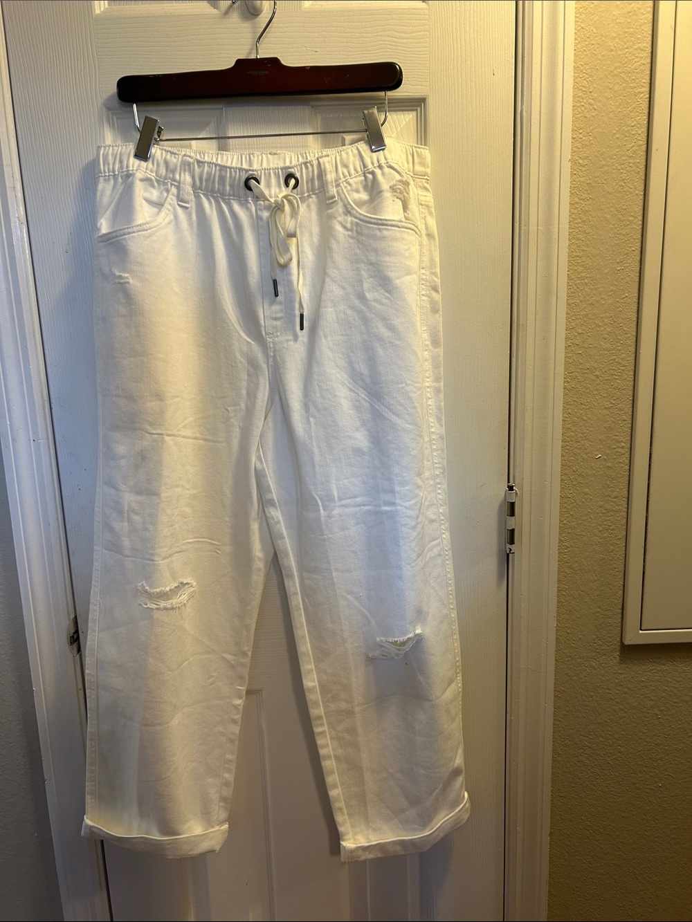 aerie White Cropped Drawstring Pants